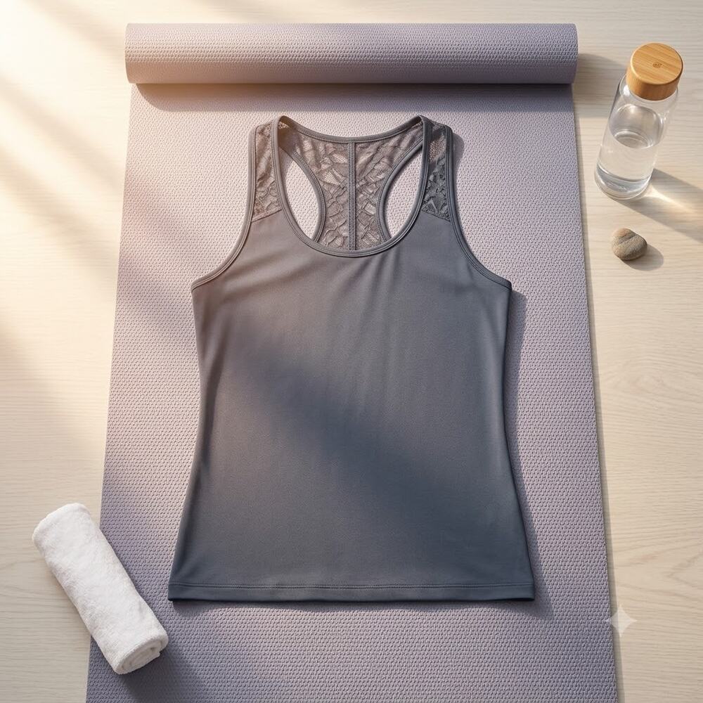 Victoria Secret Sport Racerback Tank Gray Mesh Detail Women's Medium